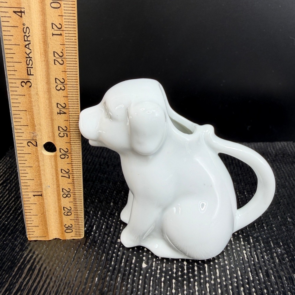 White Ceramic Dog Creamer Pitcher Vintage Puppy Figurine‎ Mini Milk Jug 3inch - Picture 3 of 9